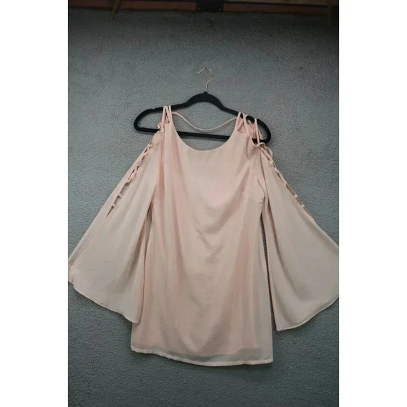 Umgee Chiffon Peach Tunic-Bell Sleeves-Strappy-Size Large-Lined-Boho - Picture 1 of 10